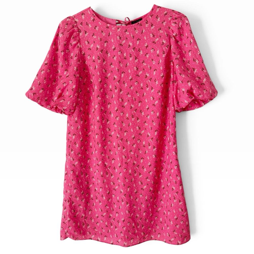 Ann Taylor Leafed Puff Sleeve Pink Floral Dress Women’s Size Small